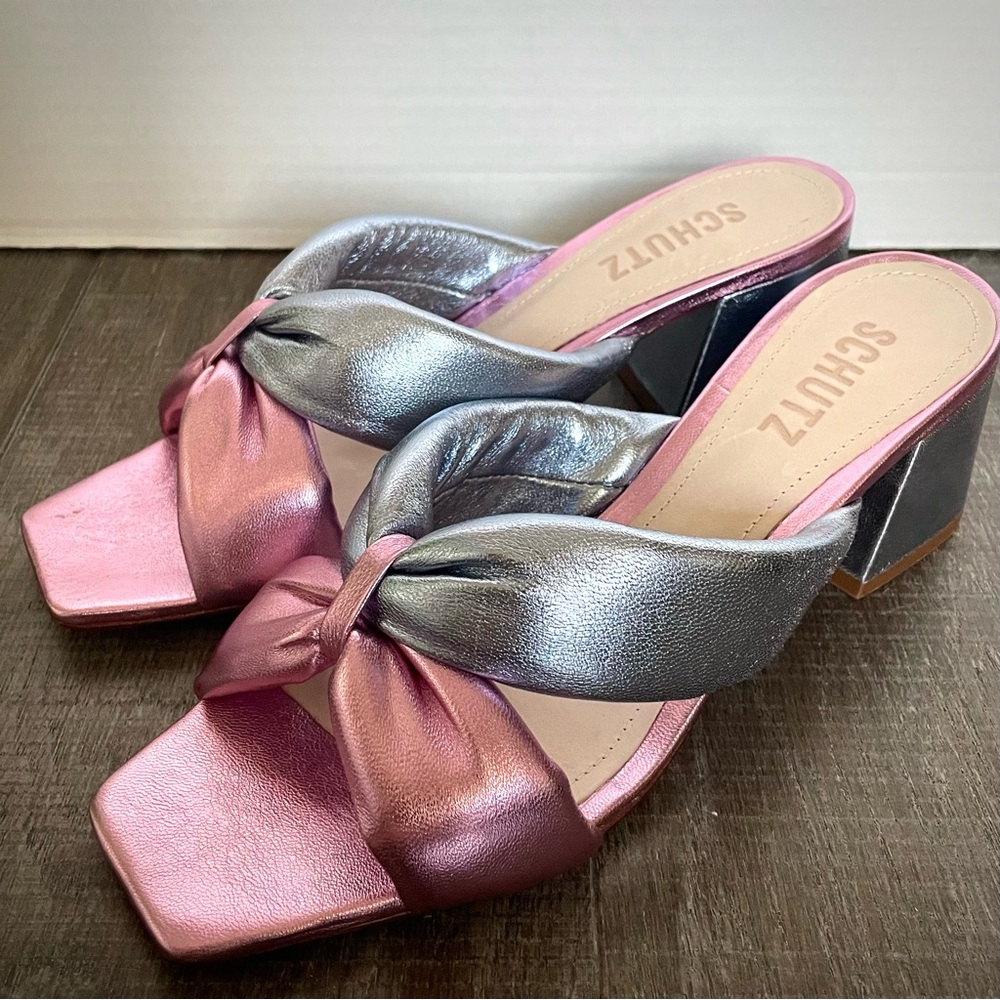 NWOB Schutz Butterfly Sandals Heels Cerise/Wonder Blue Sz 7.5
